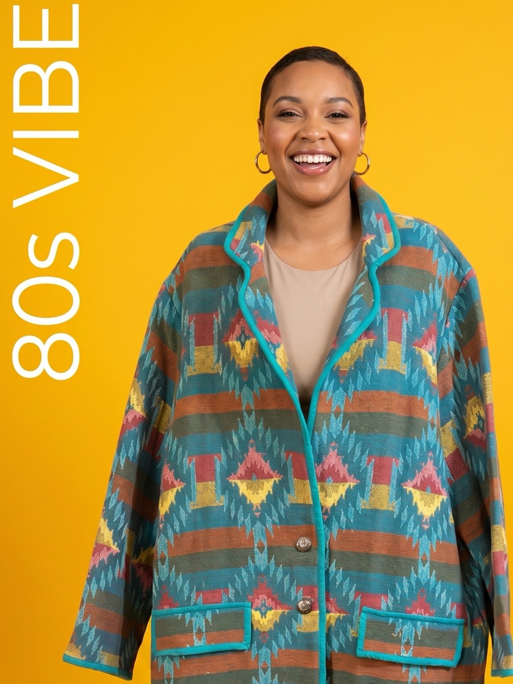 Vintage 80s Plus Southwestern Colorful Geometric Patterned Women's Jacket Sz 1X